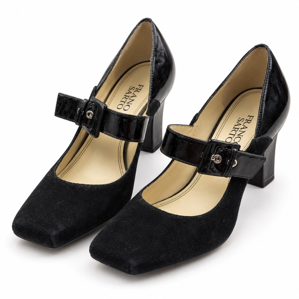 Franco Sarto Vintage Y2K Black Suede Mary Jane Heels Women's Size 7M